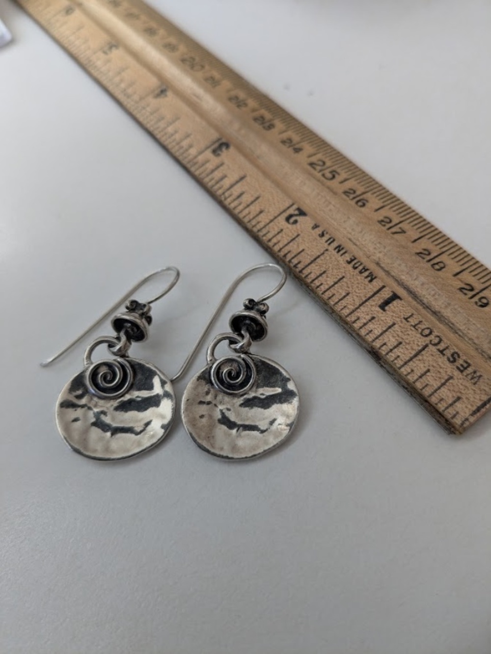 Vintage Silpada Swirl Hammered Disk Sterling Earrings